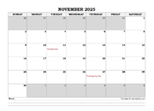 November 2025 Planner Excel