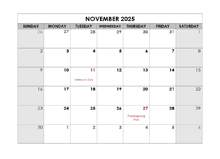 November 2025 Printable Calendar