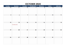 October 2025 Blank Calendar