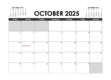 October 2025 Calendar Excel