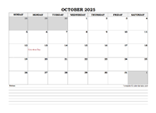 October 2025 Planner Excel