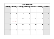 October 2025 Printable Calendar