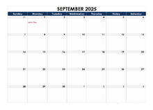 September 2025 Blank Calendar