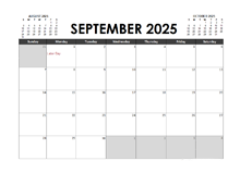 September 2025 Calendar Excel