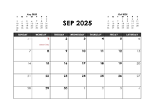 September 2025 Calendar Free Printable