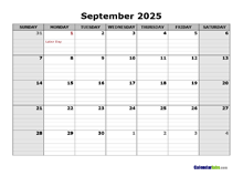 September 2025 Calendar Word