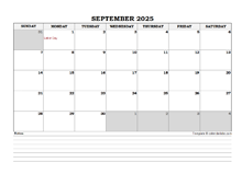 September 2025 Planner Excel