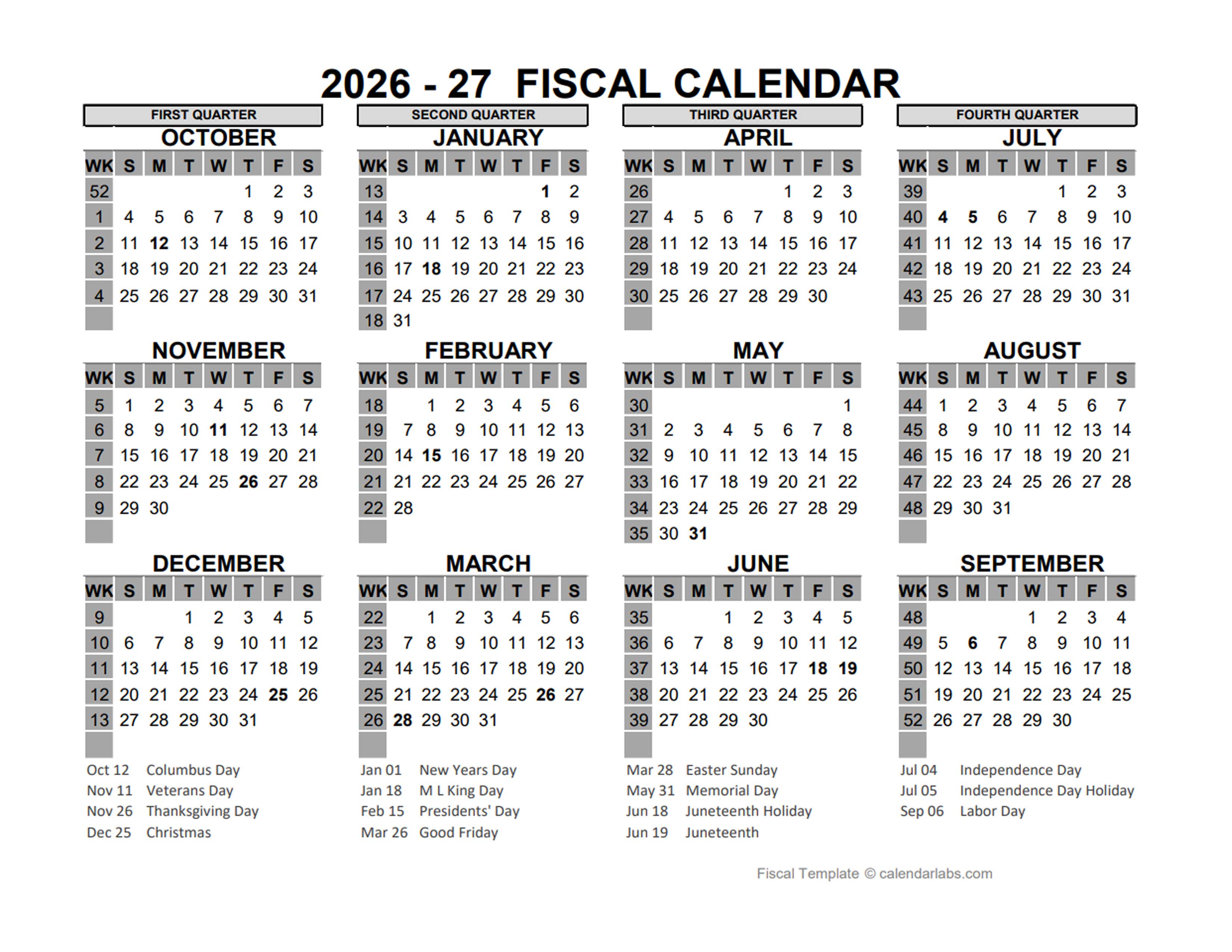 2026 US Fiscal Year Template - Free Printable Templates