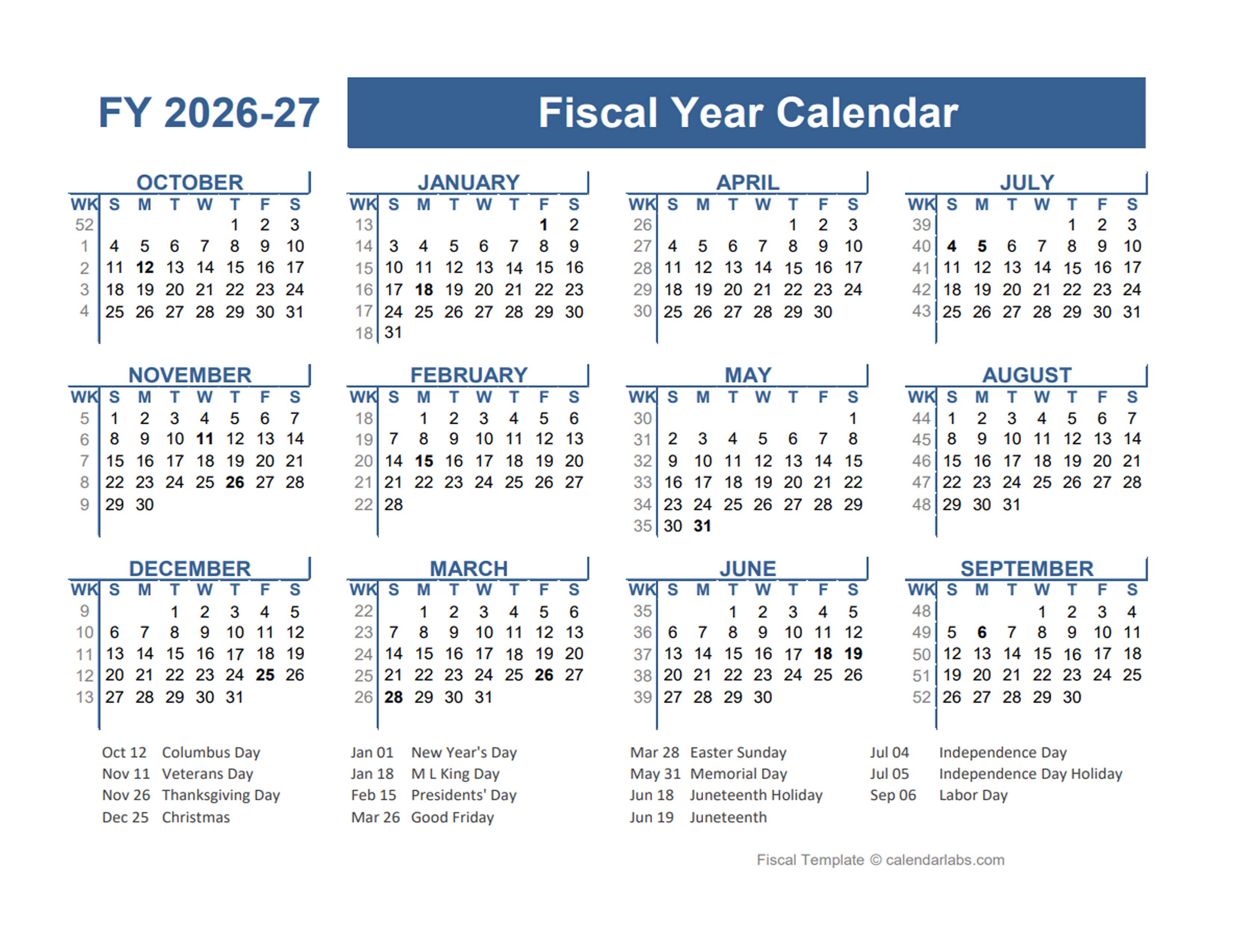 2026-2027 Fiscal Planner US - Free Printable Templates