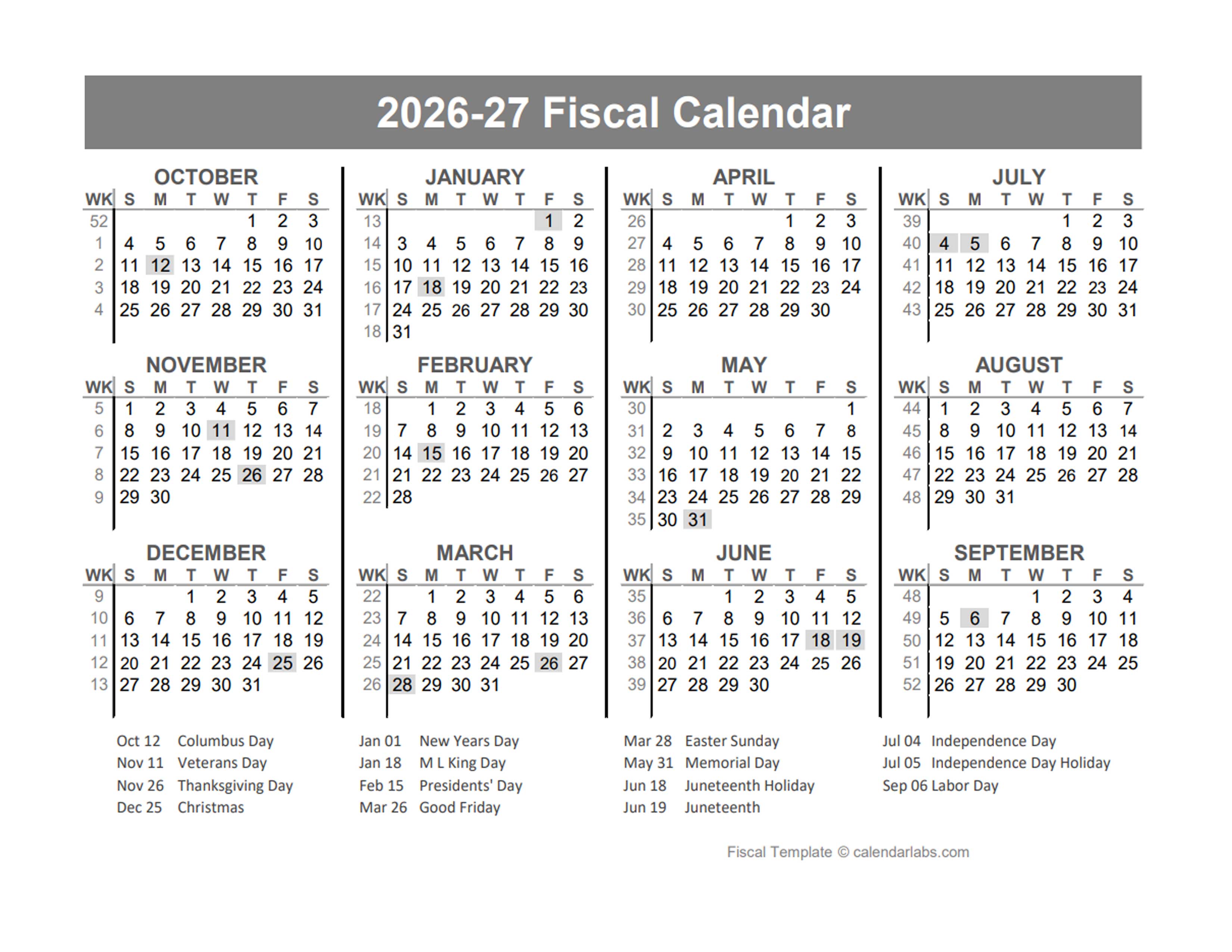 20262027 Fiscal Year Quarters Template Free Printable Templates