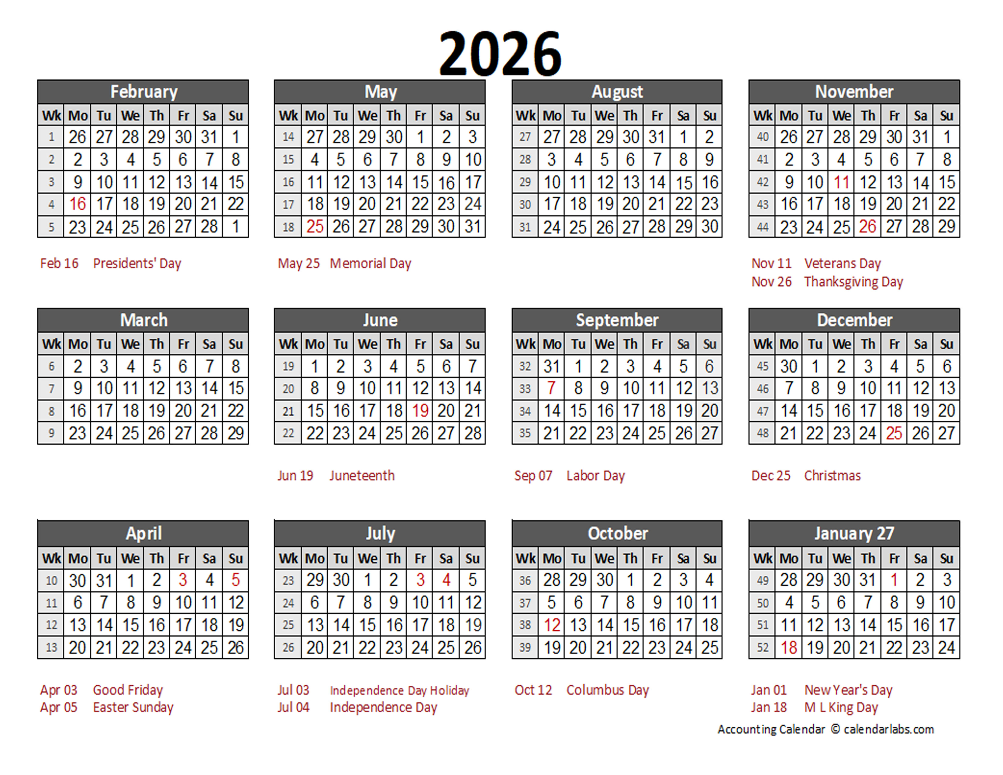 2026 Accounting Calendar 5-4-4 - Free Printable Templates