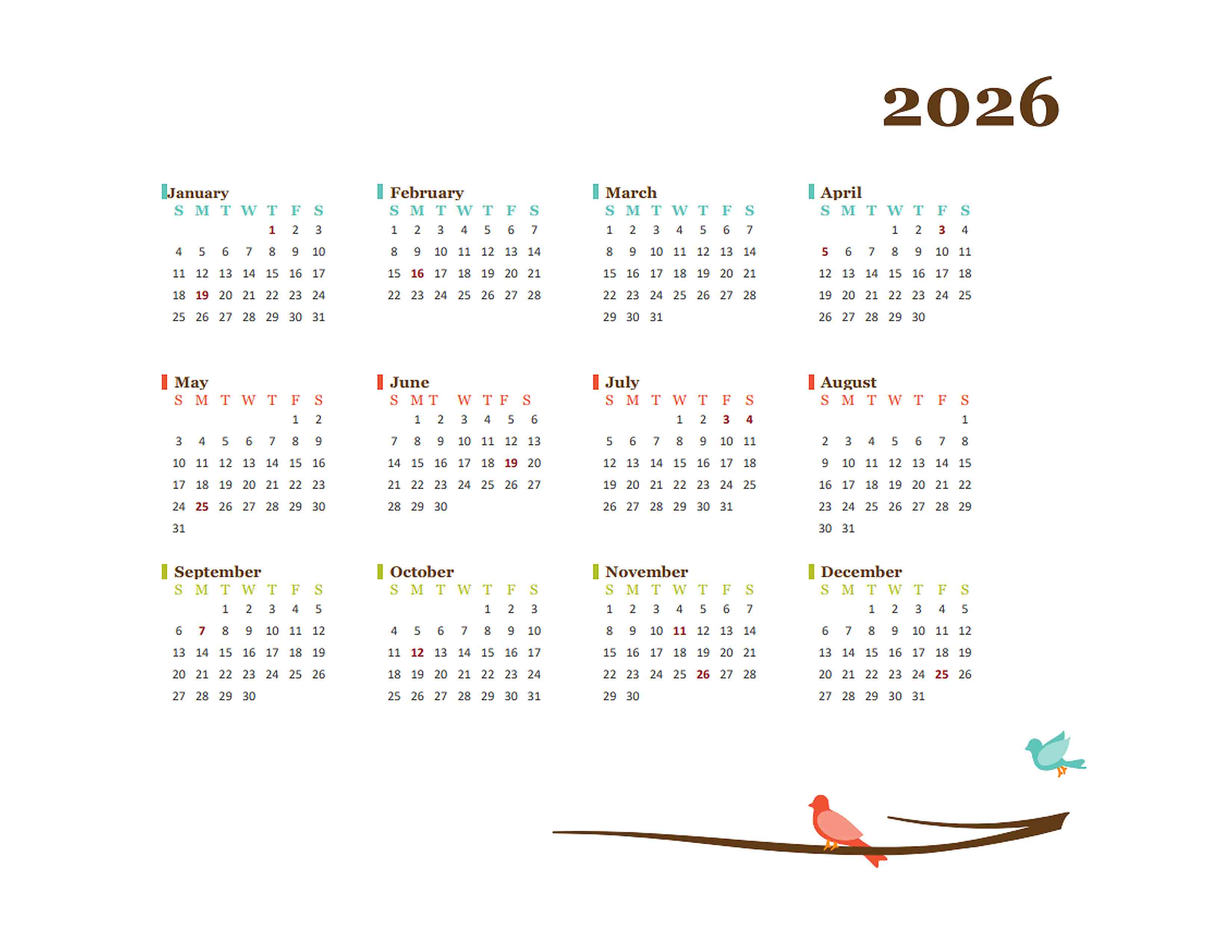 2026 Yearly Editable Word Calendar Template - Free Printable Templates