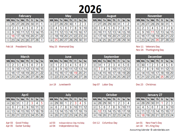 2026 Accounting Calendar 5-4-4