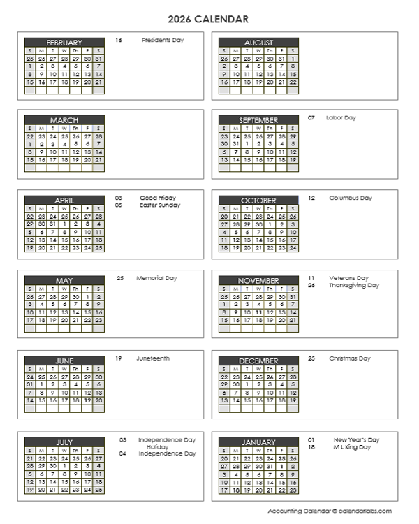 2026 Accounting Close Calendar 4-4-5