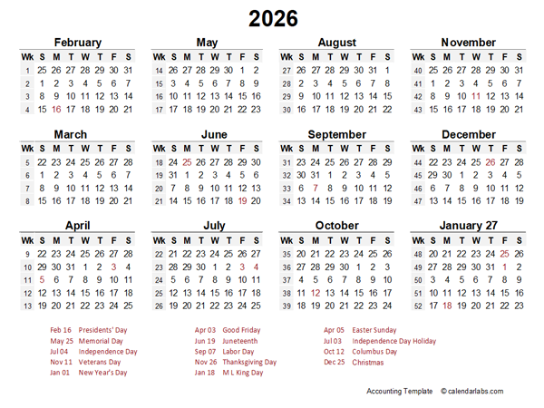 2026 Accounting Period Calendar 4-4-5