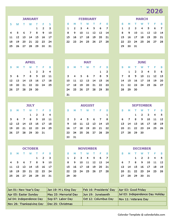 2026 Annual Calendar Design Template - Free Printable Templates
