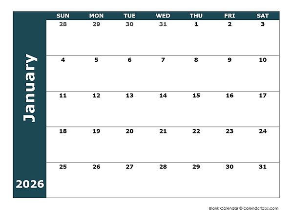 2026 Monthly Blank Calendar
