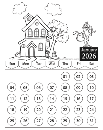 2026 Cartoon Character Coloring Calendar