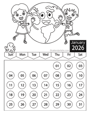 2026 Children Coloring Book Calendar