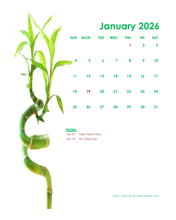 2026 Editable Word Calendar Design Template