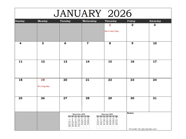 Free 2026 Excel Calendar With US Holidays - Free Printable Templates