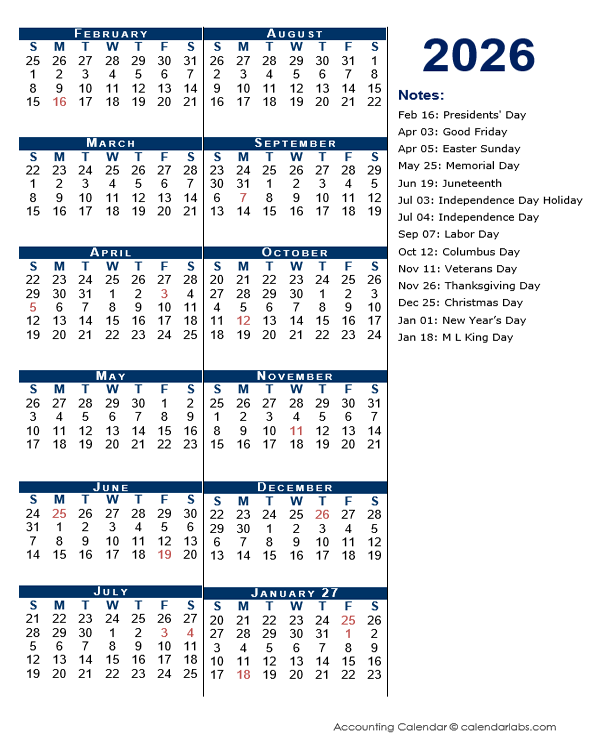 2026 Fiscal Period Calendar 4-4-5