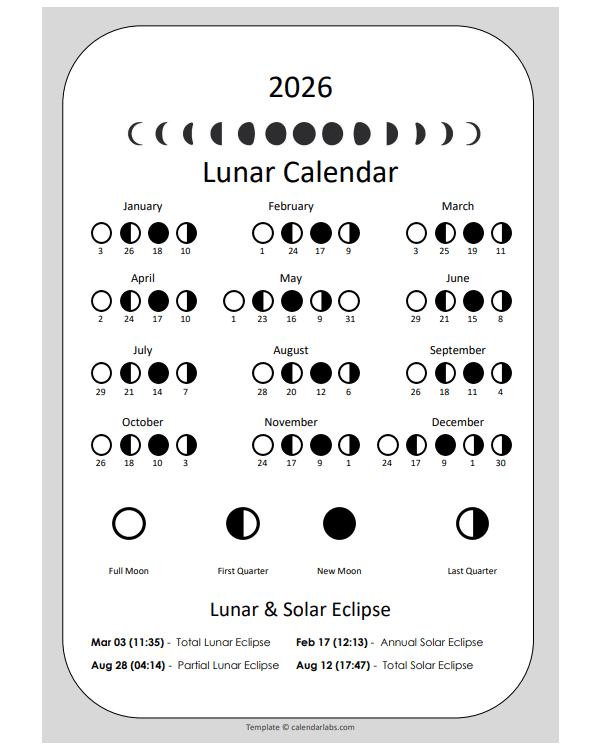 2026 Lunar Calendar Phases By Month