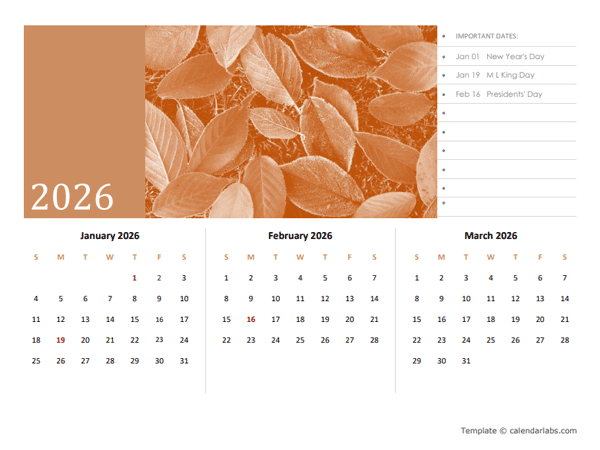 2026 Quarterly Photo Calendar Word Template