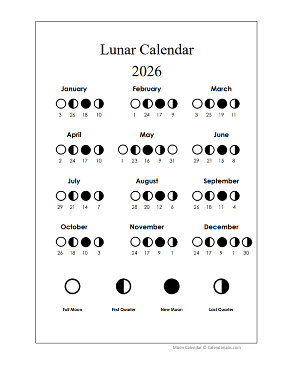 Printable Lunar Calendar 2026 Free Printable Templates