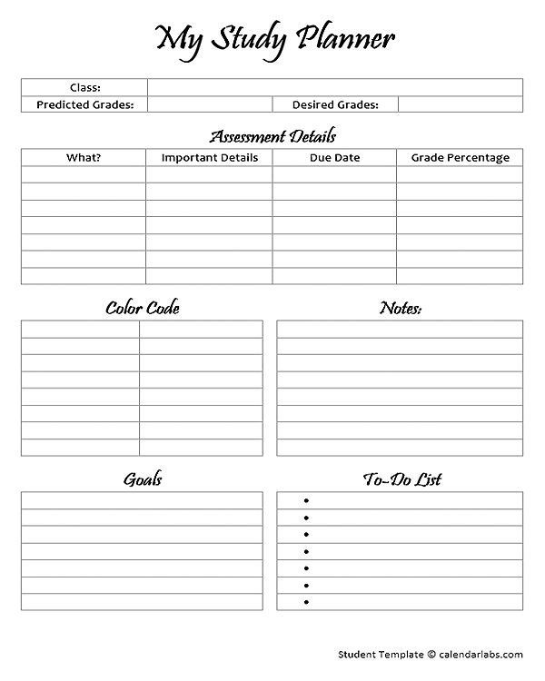 Printable My Study Planner - Free Printable Templates