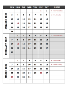 2027 Quarterly Calendar Template