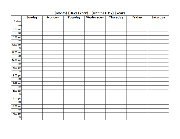 Weekly Blank Calendar Landscape Free Printable Templates