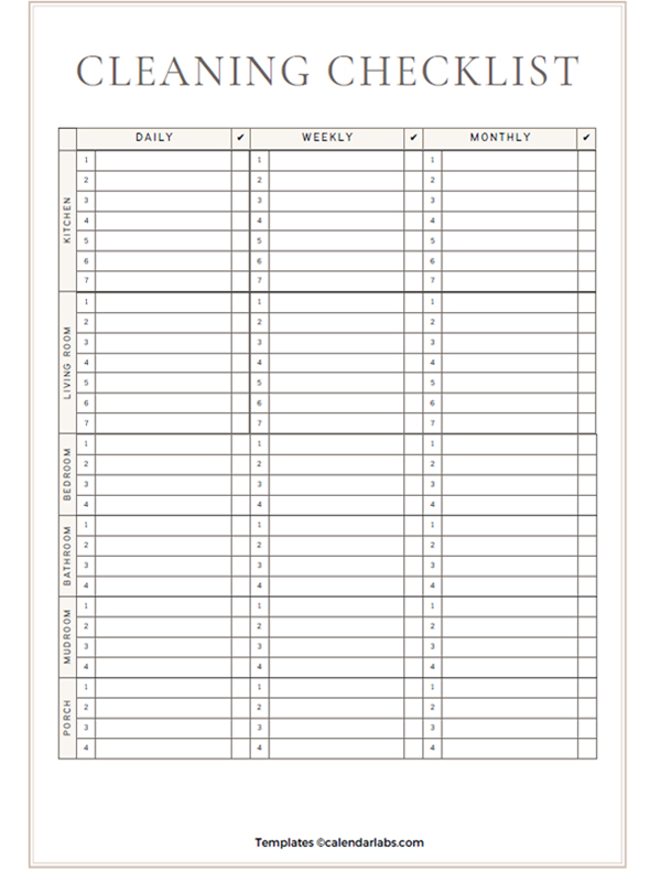 House Cleaning Schedule Template Free Printable Templates