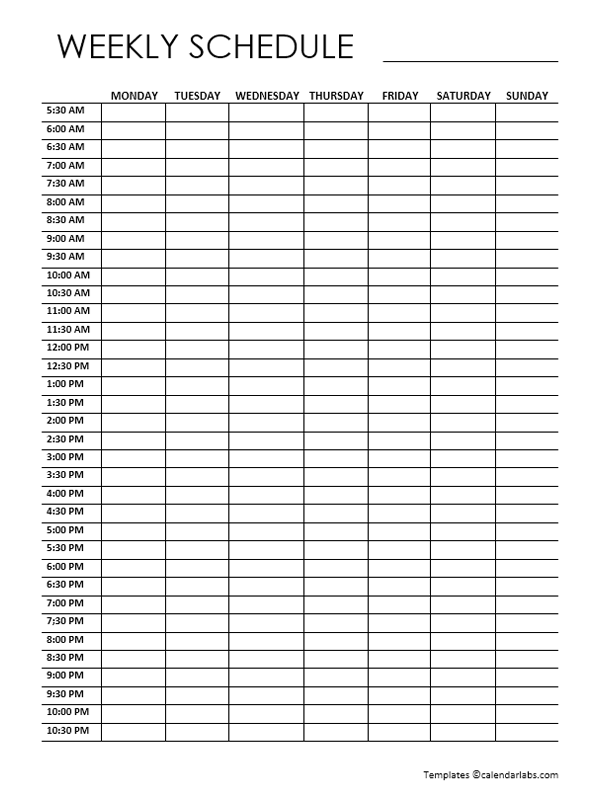 7 Day Weekly Schedule Template Free Printable Templates