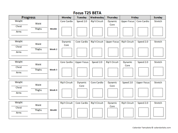 Beta T25 Calendar Free Printable Templates