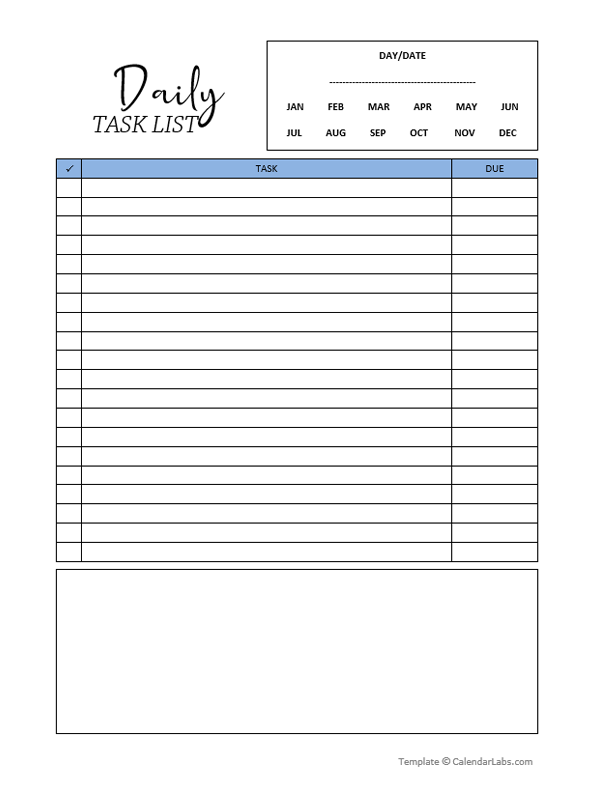 Daily Work Task List Template Free Printable Templates