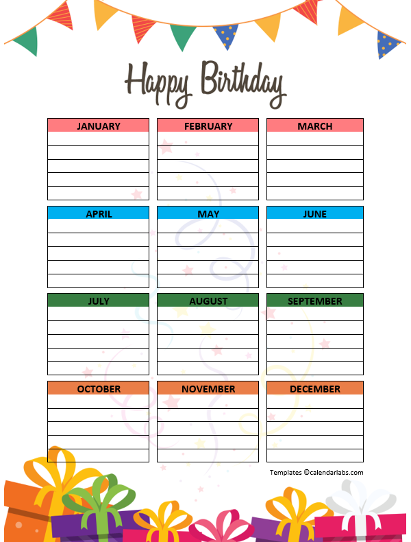 Family Birthday Calendar - Free Printable Templates
