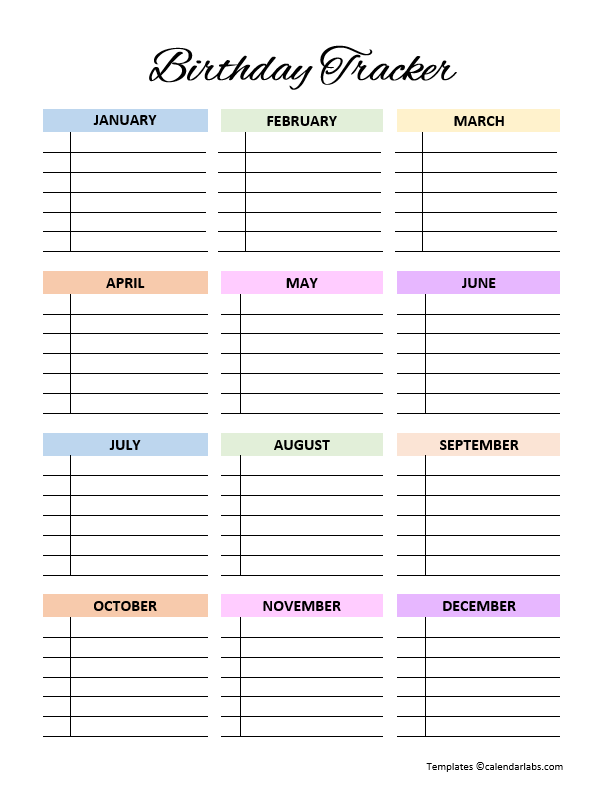 Free Birthday Calendar Template - Free Printable Templates