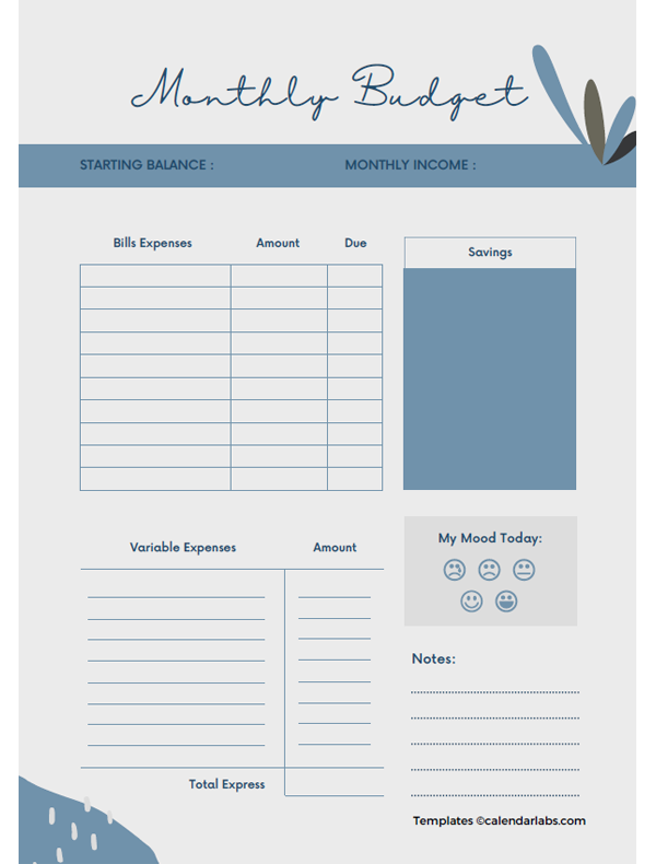 Monthly Budget Planner Printable
