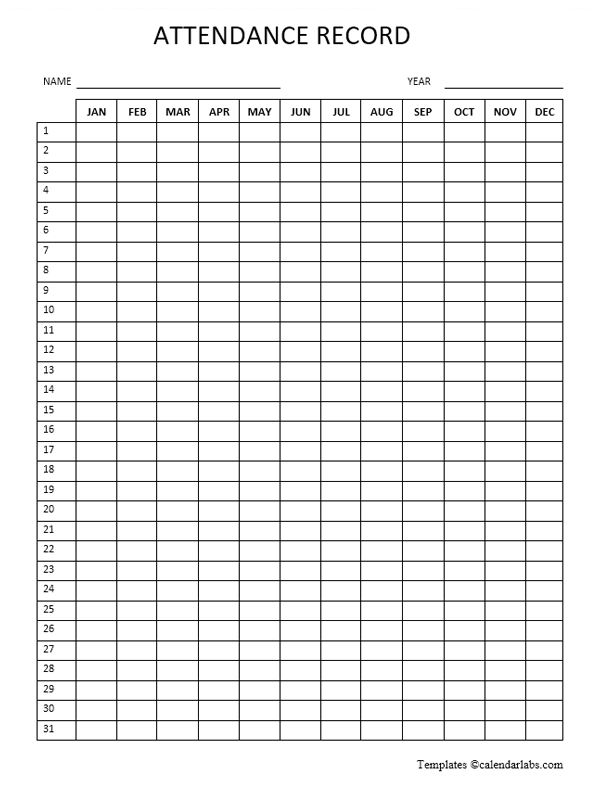 Printable Attendance Sheet For Employees