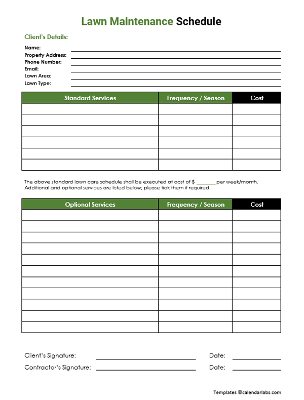 Printable Lawn Maintenance Schedule Template Free Printable 50 OFF