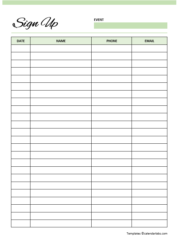 Sign Up Sheet Template Word - Free Printable Templates