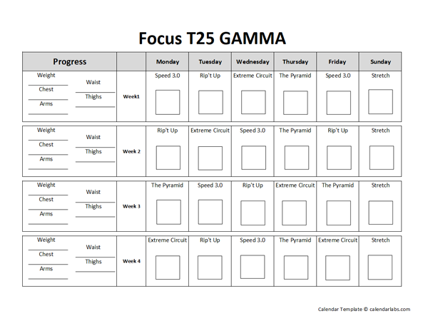 Gamma workout schedule …  T25 workout, T25 workout schedule, Workout  schedule