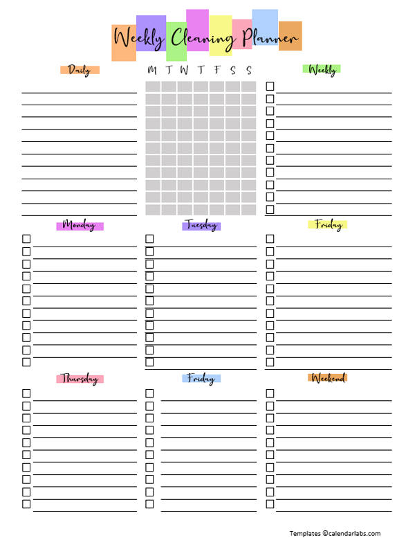 Weekly Cleaning Schedule Template Free Printable Templates