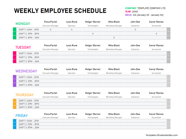 excel work schedule template weekly