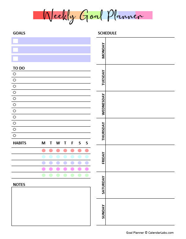 Weekly Goal Planner - Free Printable Templates