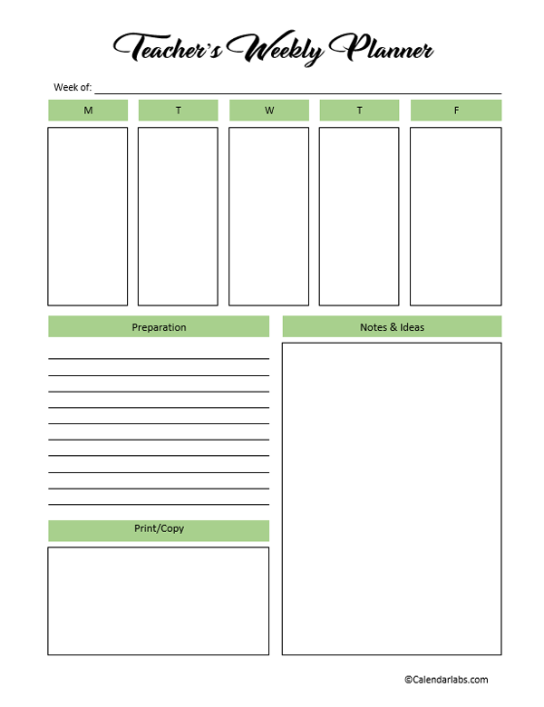 Weekly Teacher Planner Template Free Printable Templates