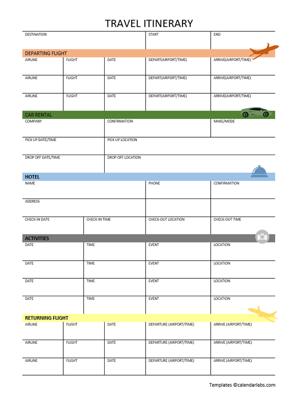 Word Travel Itinerary Template Free Free Printable Templates