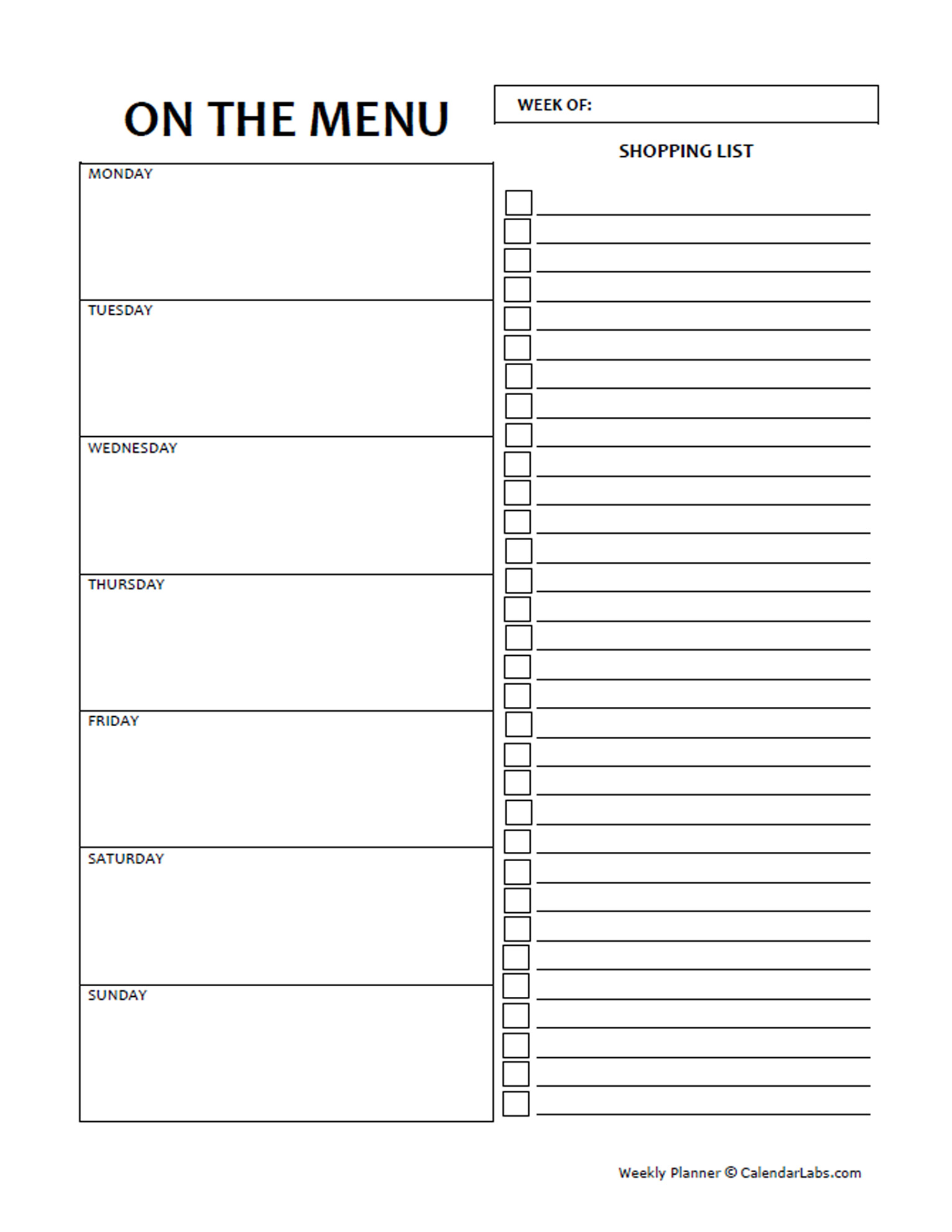 Printable Weekly Meal Planner - Free Printable Templates