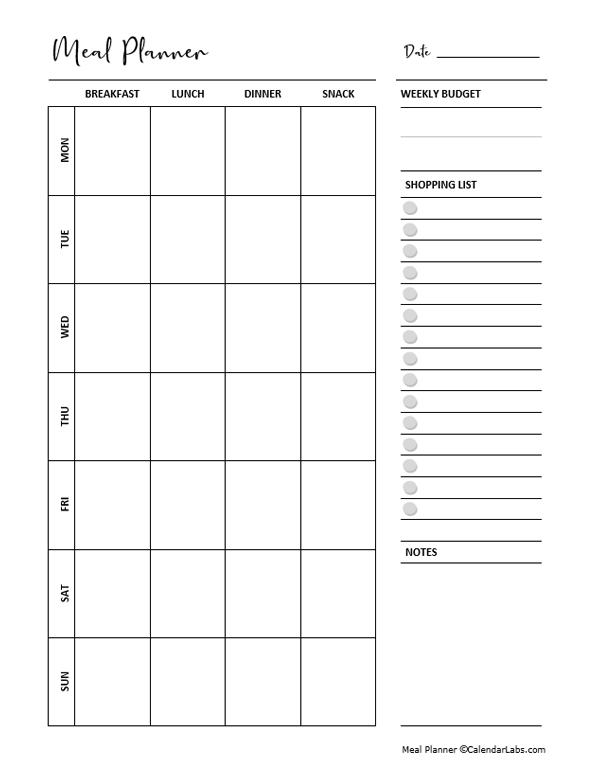 Printable Weekly Meal Tracker - Free Printable Templates